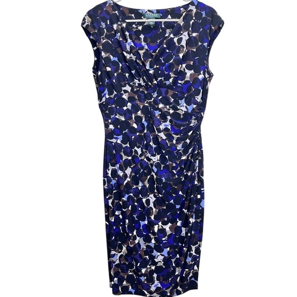 Ralph Lauren Purple Blue Geometric‎ Dot Faux Wrap Sleeveless Dress Size 10 - Picture 1 of 10